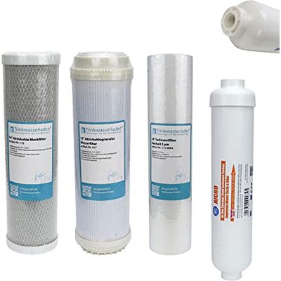 Trinkwasserladen Filter Set 10" 4-teilig Ersatzfilter Umkehrosmose Anlage RO Sediment Aktivkohle Trinkwasserladen Filter Set 10" 4-teilig Ersatzfilter Umkehrosmose Anlage RO Sediment Aktivkohle