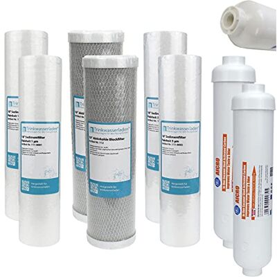 Trinkwasserladen 1 Jahr Filter Set 10" 8-teilig Ersatzfilter Umkehrosmose Anlage RO Sediment Aktivkohle Trinkwasserladen 1 Jahr Filter Set 10" 8-teilig Ersatzfilter Umkehrosmose Anlage RO Sediment Aktivkohle