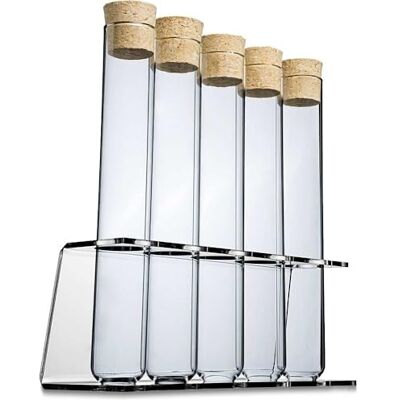 Tuuters Acryl Reagenzglasständer (5-Loch Ø30mm) mit Reagenzglas und Korken 5 Stück Reagenzgläser mit klarem Kunststoff Ständer für Gewürze, Deko, Blumen oder Laborbedarf Tuuters Acryl Reagenzglasständer (5-Loch Ø30mm) mit Reagenzglas und Korken 5 Stück Reagenzgläser mit klarem Kunststoff Ständer für Gewürze, Deko, Blumen oder Laborbedarf