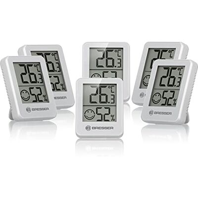 Bresser 6er Set Thermometer Hygrometer Digitales Raumthermometer für Kontrolle Innenraum Luftfeuchtigkeit, Kühlschrankgeeignet, Wandmontage und Magnet, Schimmelvorbeugung Indikator Smiley, Weiß Bresser 6er Set Thermometer Hygrometer Digitales Raumthermometer für Kontrolle Innenraum Luftfeuchtigkeit, Kühlschrankgeeignet, Wandmontage und Magnet, Schimmelvorbeugung Indikator Smiley, Weiß