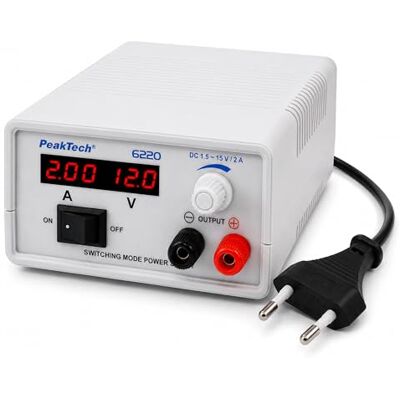 PeakTech 6220 Mini- DC Schaltnetzteil regelbar 1,5V 15V / 2A, Labornetzgerät mit LED Anzeige, P 6220, Hellgrau PeakTech 6220 Mini- DC Schaltnetzteil regelbar 1,5V 15V / 2A, Labornetzgerät mit LED Anzeige, P 6220, Hellgrau