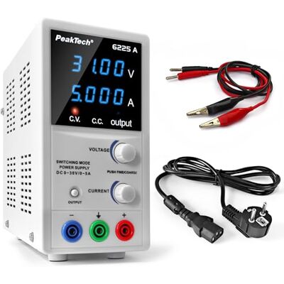 PeakTech 6225 A Labornetzteil 0-30V / 0-5A Labornetzgerät DC mit 4-stelliger LED-Anzeige, Stabilisiertes Schaltnetzteil, Labor Netzteil regelbar, Netzgerät ist Überlast- & Kurzschlussfest PeakTech 6225 A Labornetzteil 0-30V / 0-5A Labornetzgerät DC mit 4-stelliger LED-Anzeige, Stabilisiertes Schaltnetzteil, Labor Netzteil regelbar, Netzgerät ist Überlast- & Kurzschlussfest