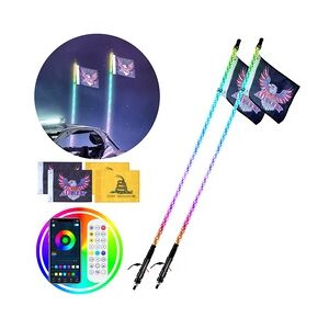 VEVOR 2 Stk. Peitschenlicht, LED-Peitschenlicht mit App & RF-Fernbedienung, Wasserdichte 360°-Spiral-RGB-Verfolgungslichtpeitsche mit 4 Flaggen, 914,4 mm LED Peitsche Licht für UTVs, ATVs, RZR