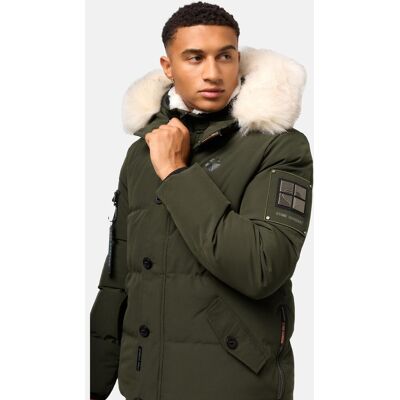 STONE HARBOUR Winter Steppjacke mit abnehmbarer Kunstfell-Kapuze "Halvaar" Olive mit weißem Fell M STONE HARBOUR Winter Steppjacke mit abnehmbarer Kunstfell-Kapuze "Halvaar" Olive mit weißem Fell M