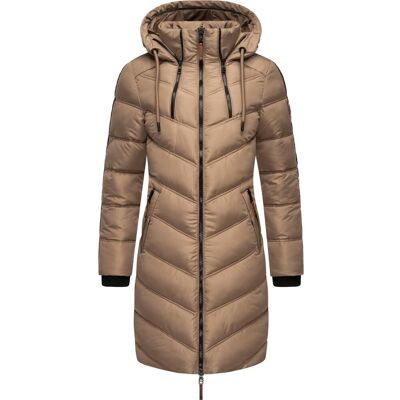 MARIKOO Langer Winter Steppmantel mit Kapuze "Armasa" Taupe Grey XXL MARIKOO Langer Winter Steppmantel mit Kapuze "Armasa" Taupe Grey XXL