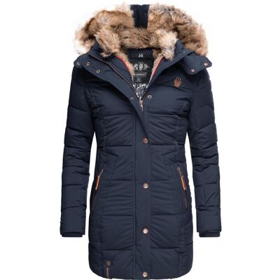 MARIKOO Langer Winter Steppmantel mit Kunstfellkapuze "Lieblings Jacke" Blau M MARIKOO Langer Winter Steppmantel mit Kunstfellkapuze "Lieblings Jacke" Blau M