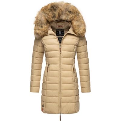 MARIKOO Langer Winter Steppmantel mit Kunstfellkapuze "Rose-Stepp" Beige XXL MARIKOO Langer Winter Steppmantel mit Kunstfellkapuze "Rose-Stepp" Beige XXL