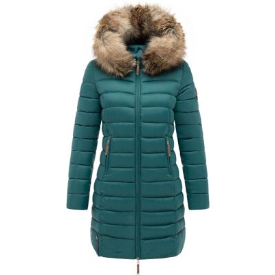 MARIKOO Langer Winter Steppmantel mit Kunstfellkapuze "Rose-Stepp" Ocean Green2 4XL MARIKOO Langer Winter Steppmantel mit Kunstfellkapuze "Rose-Stepp" Ocean Green2 4XL