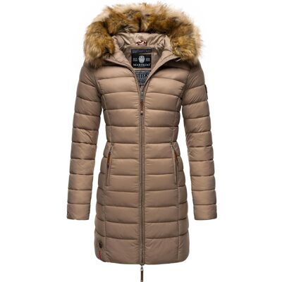 MARIKOO Langer Winter Steppmantel mit Kunstfellkapuze "Rose-Stepp" Taupe XL MARIKOO Langer Winter Steppmantel mit Kunstfellkapuze "Rose-Stepp" Taupe XL