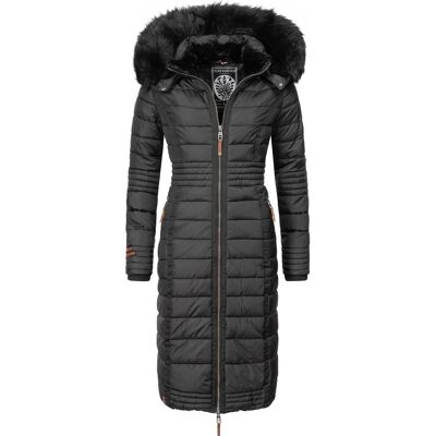 NAVAHOO Langer Winter Steppmantel mit Kunstfellkapuze "Umay" Schwarz M NAVAHOO Langer Winter Steppmantel mit Kunstfellkapuze "Umay" Schwarz M