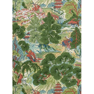 Thibaut Tapete Pagoda Trees - Coral and Green Thibaut Tapete Pagoda Trees - Coral and Green