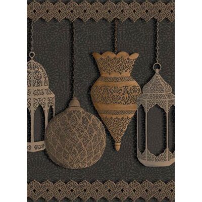 Laternen Bordüre Fez von Cole & Son - Bronze on Charcoal Laternen Bordüre Fez von Cole & Son - Bronze on Charcoal