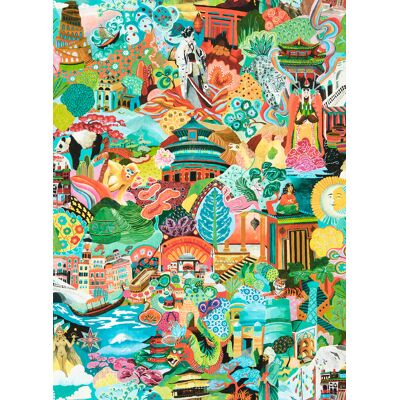 Harlequin Journey of Discovery Tapete - Ionian Blue / Harissa Red / Emerald Green - Muster: Halbversatz Harlequin Journey of Discovery Tapete - Ionian Blue / Harissa Red / Emerald Green - Muster: Halbversatz