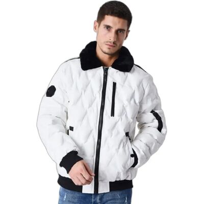 Daunenjacke mit Fliegerkragen und Pelzbesatz Project X Paris Blanc XL male Daunenjacke mit Fliegerkragen und Pelzbesatz Project X Paris Blanc XL male