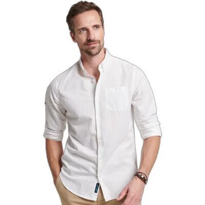 Hemd mit Knopfleiste aus Leinen und Bio-Baumwolle Superdry Studios Blanc 2XL male Hemd mit Knopfleiste aus Leinen und Bio-Baumwolle Superdry Studios Blanc 2XL male