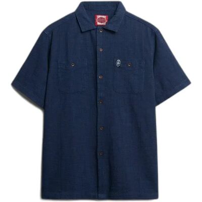 Strukturierte Kurzarmbluse Superdry The Merchant Store Bleu L male Strukturierte Kurzarmbluse Superdry The Merchant Store Bleu L male