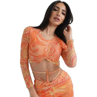 Crop Top T-Shirt Damen Sixth June Ink Cordon Details Orange S female Crop Top T-Shirt Damen Sixth June Ink Cordon Details Orange S female