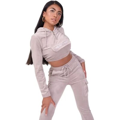 Kurzer Kapuzenpullover aus Samt für Frauen Project X Paris Gris L female Kurzer Kapuzenpullover aus Samt für Frauen Project X Paris Gris L female