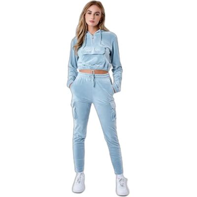 Hoodie court Samt Damen Project X Paris Bleu L female Hoodie court Samt Damen Project X Paris Bleu L female
