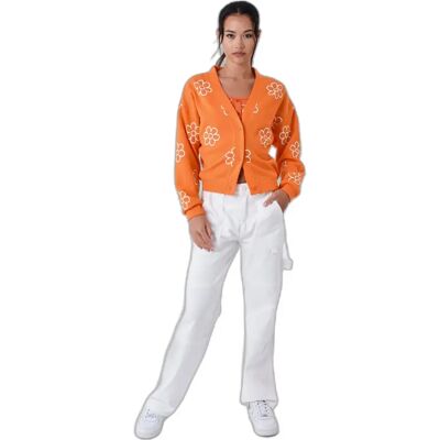 Pullover mit Blumenskizzen-Druck, Damen Project X Paris Orange L female Pullover mit Blumenskizzen-Druck, Damen Project X Paris Orange L female