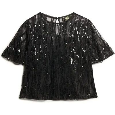 Transparente T-Shirt mit Pailletten für Frauen Superdry Noir XS female Transparente T-Shirt mit Pailletten für Frauen Superdry Noir XS female