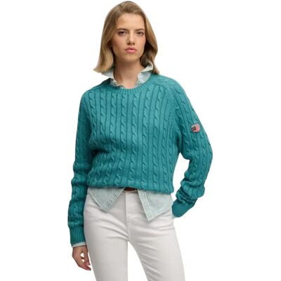 Lässiger Damen-Pullover mit Zopfmuster Superdry Vert 2XS female Lässiger Damen-Pullover mit Zopfmuster Superdry Vert 2XS female