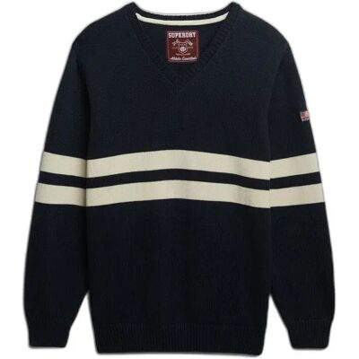 Oversize gestreifter V-Ausschnitt Pullover Damen Superdry Bleu S female Oversize gestreifter V-Ausschnitt Pullover Damen Superdry Bleu S female