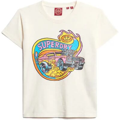 Eng anliegendes T-Shirt mit Neonmotiv, Damen Superdry Motor Blanc M female Eng anliegendes T-Shirt mit Neonmotiv, Damen Superdry Motor Blanc M female