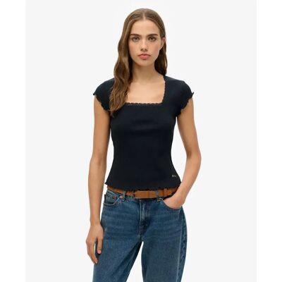 T-Shirt mit quadratischem Ausschnitt Damen Superdry Essential Bleu XS female T-Shirt mit quadratischem Ausschnitt Damen Superdry Essential Bleu XS female