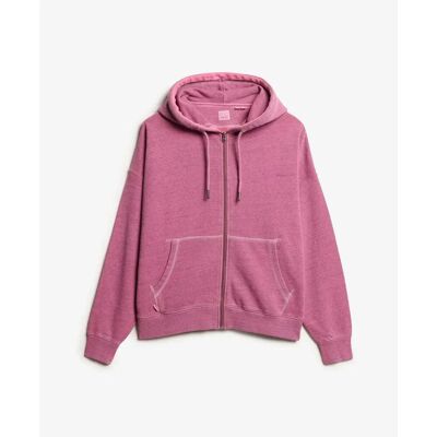 Überfärbter Damen Kapuzenpullover mit Reißverschluss Superdry Logo Essential Rose S female Überfärbter Damen Kapuzenpullover mit Reißverschluss Superdry Logo Essential Rose S female