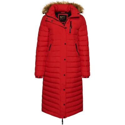 Lange Daunenjacke mit Kapuze, Damen Superdry Fuji Rouge S female Lange Daunenjacke mit Kapuze, Damen Superdry Fuji Rouge S female