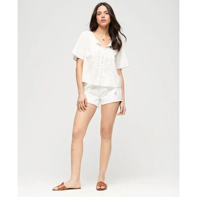Bluse mit Knopfleiste, bestickt, Frau Superdry Blanc S female Bluse mit Knopfleiste, bestickt, Frau Superdry Blanc S female