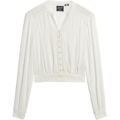 Bluse, langarm, gesmokt, Damen Superdry Blanc XL female Bluse, langarm, gesmokt, Damen Superdry Blanc XL female