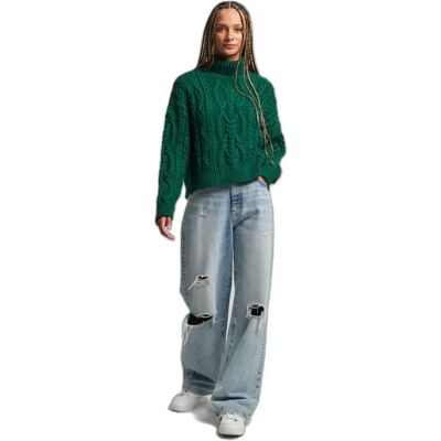Pullover aus Zopfstrick, Damen Superdry Vert M female Pullover aus Zopfstrick, Damen Superdry Vert M female