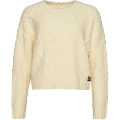 Pullover mit dickem Zopfmuster, Damen Superdry Blanc M female Pullover mit dickem Zopfmuster, Damen Superdry Blanc M female