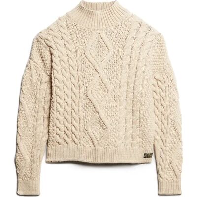 Polo-Pullover aus Strick, Damen Superdry Aran Cable Beige XS female Polo-Pullover aus Strick, Damen Superdry Aran Cable Beige XS female