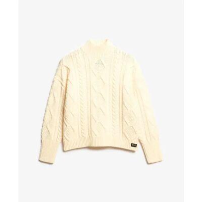 Damen Rollkragenpullover mit Zopfstrick Superdry Blanc XS female Damen Rollkragenpullover mit Zopfstrick Superdry Blanc XS female
