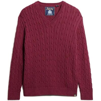 Oversize-gezopfter Pullover mit V-Ausschnitt für Damen Superdry Rouge L/XL female Oversize-gezopfter Pullover mit V-Ausschnitt für Damen Superdry Rouge L/XL female