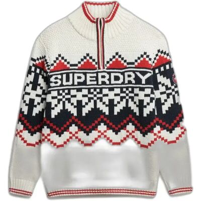 Pullover mit Intarsienmuster und Stehkragen für Frauen Superdry Beige XS female Pullover mit Intarsienmuster und Stehkragen für Frauen Superdry Beige XS female