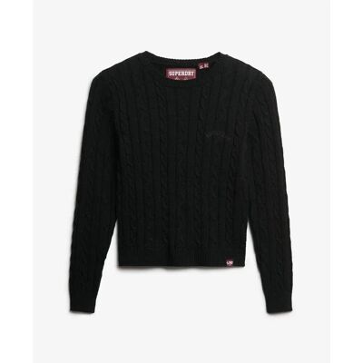 Feinstrickpullover mit Zopfdesign, Rundhalsausschnitt, Damen Superdry Noir S female Feinstrickpullover mit Zopfdesign, Rundhalsausschnitt, Damen Superdry Noir S female