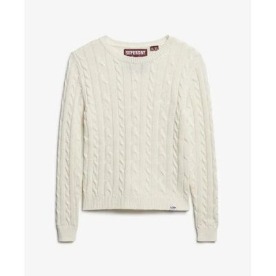 Feinstrickpullover mit Zopfdesign, Rundhalsausschnitt, Damen Superdry Beige S female Feinstrickpullover mit Zopfdesign, Rundhalsausschnitt, Damen Superdry Beige S female