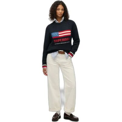 Pullover mit Rundhalsausschnitt Damen Superdry Americana Bleu XL female Pullover mit Rundhalsausschnitt Damen Superdry Americana Bleu XL female