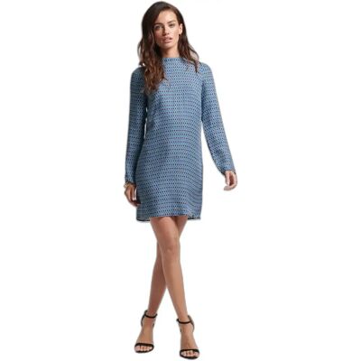 Kleid langarm, kurz, bedruckt, Frau Superdry Bleu XS female Kleid langarm, kurz, bedruckt, Frau Superdry Bleu XS female