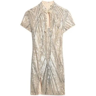 Superdry Minikleid - Pailletten, Mao-Kragen, Recyceltes Polyester Superdry Minikleid - Pailletten, Mao-Kragen, Recyceltes Polyester