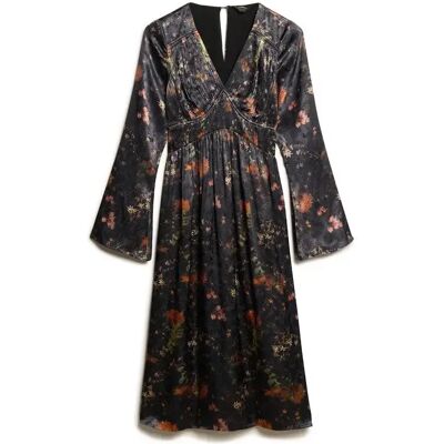 Midikleid mit ausgestellt Ärmeln aus Jacquard für Frauen Superdry Noir XL female Midikleid mit ausgestellt Ärmeln aus Jacquard für Frauen Superdry Noir XL female