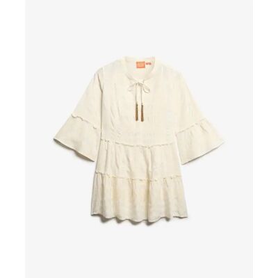 Kurzes Kleid mit langen Ärmeln und Rüschen Ibiza Damen Superdry Blanc XL female Kurzes Kleid mit langen Ärmeln und Rüschen Ibiza Damen Superdry Blanc XL female