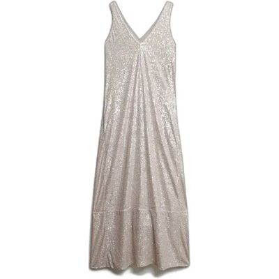 Lange V-Ausschnitt Kleid mit Pailletten für Damen Superdry Argenté XS female Lange V-Ausschnitt Kleid mit Pailletten für Damen Superdry Argenté XS female