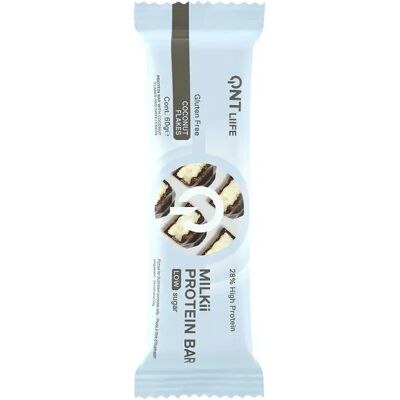 Protein-Nahrung Kokosnussflocken QNT Liife Milkii Protein Bar Low sugar Blanc 60 g unisex Protein-Nahrung Kokosnussflocken QNT Liife Milkii Protein Bar Low sugar Blanc 60 g unisex