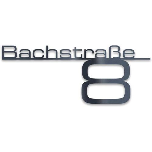 Metzler Edelstahl Schriftzug mit Straße & Hausnummer RAL 7016 Anthrazitgrau 120 cm Bach