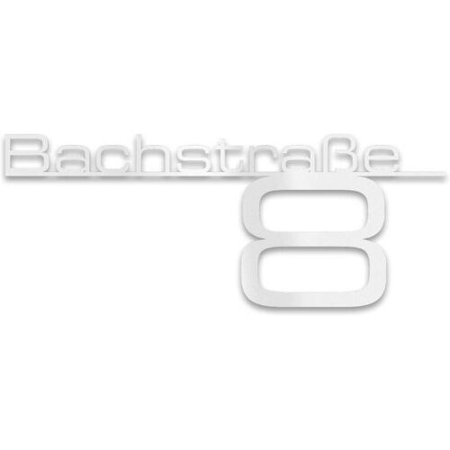 Metzler Edelstahl Schriftzug mit Straße & Hausnummer RAL 9016 Verkehrsweiß 38 cm Bach